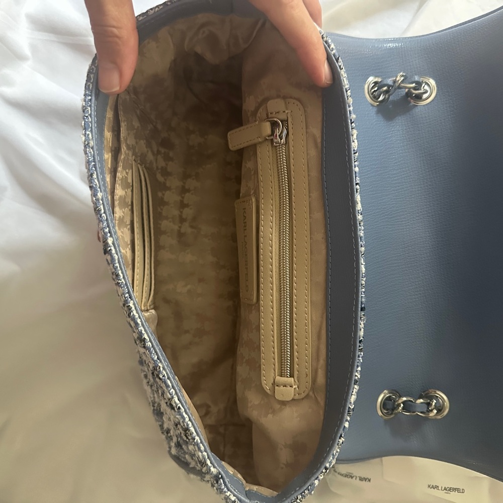 Karl Lagerfeld Blue and White Chain Shoulder Bag - Picture 6 of 6